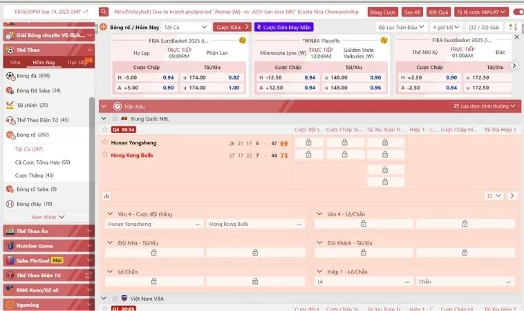 Bảng kèo cá cược bóng rổ 12Bet