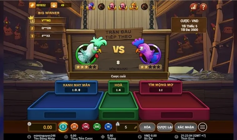 Giao diện chơi Đá Gà 3D Tại 12Bet