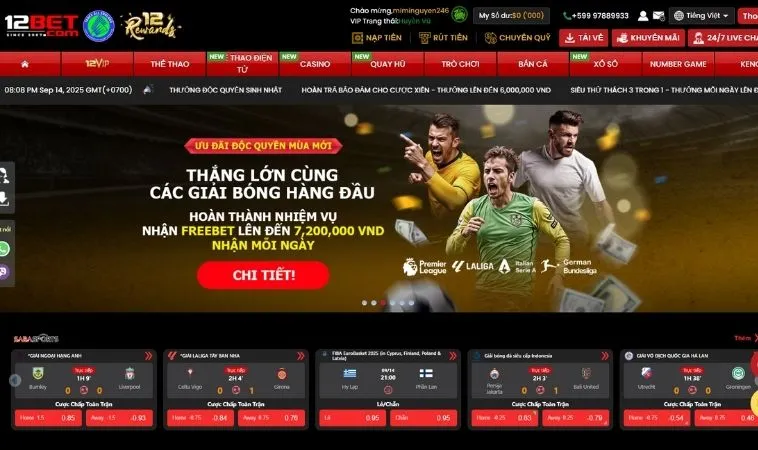 Giao diện sảnh Thể thao tại 12Bet thiết kế đẹp, chuyên nghiệp