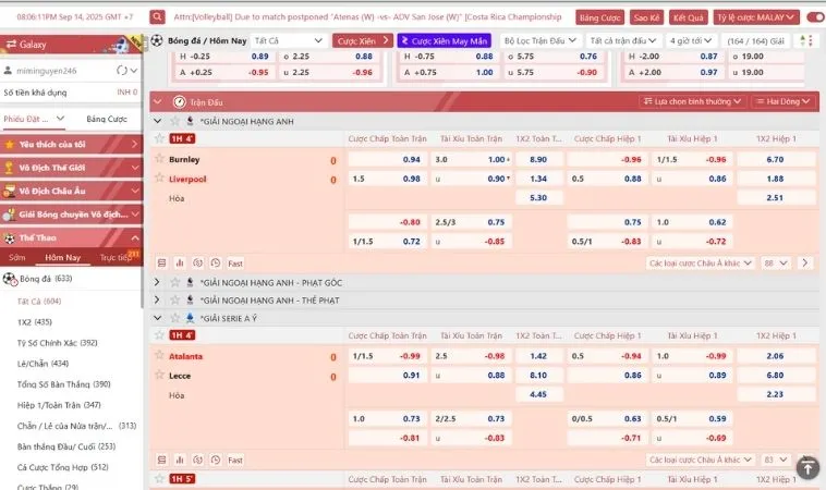 Bảng kèo cá cược bóng đá 12Bet
